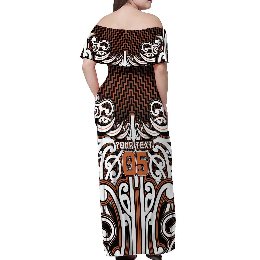Custom Aotearoa Waikato Off Shoulder Maxi Dress Maori Tribal Pattern Mix Poutama LT05 - Polynesian Pride