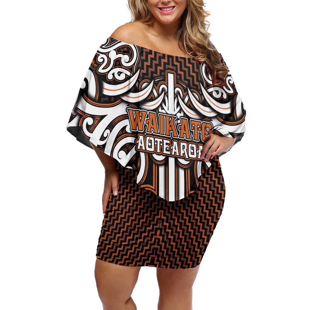 Custom Aotearoa Waikato Off Shoulder Short Dress Maori Tribal Pattern Mix Poutama