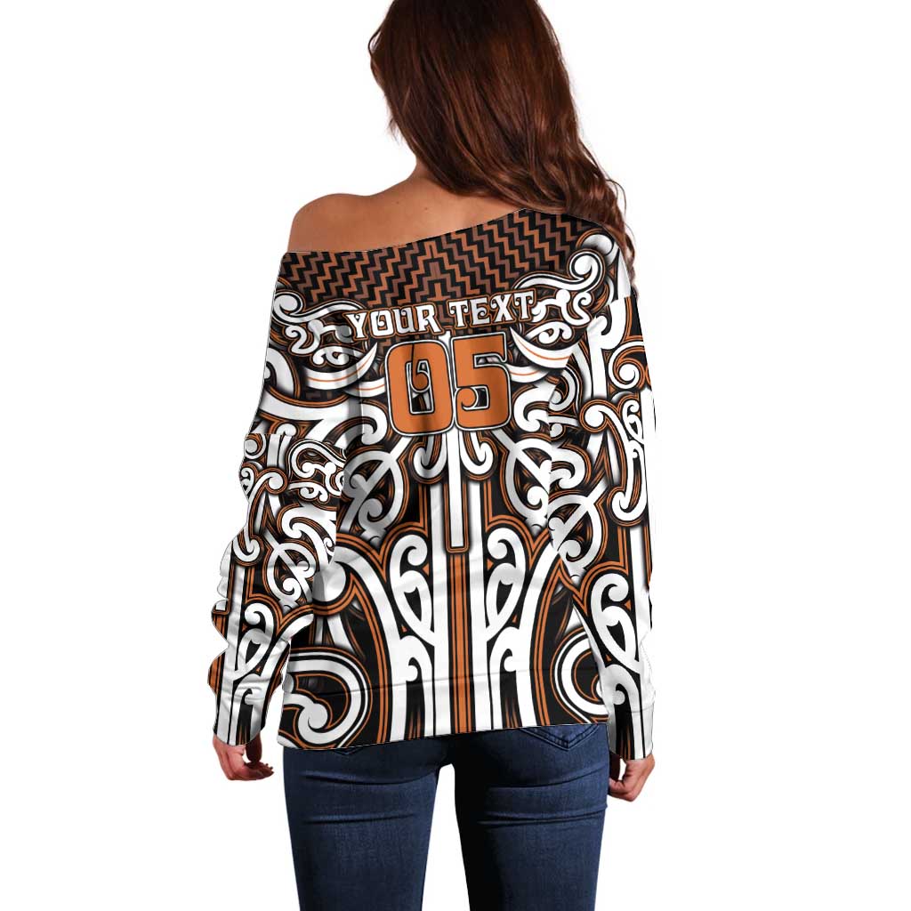 Custom Aotearoa Waikato Off Shoulder Sweater Maori Tribal Pattern Mix Poutama LT05 - Polynesian Pride