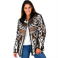 Custom Aotearoa Waikato Padded Jacket Maori Tribal Pattern Mix Poutama LT05 Women Orange - Polynesian Pride