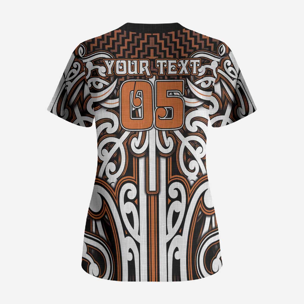 Custom Aotearoa Waikato Scrub Top Maori Tribal Pattern Mix Poutama LT05 - Polynesian Pride