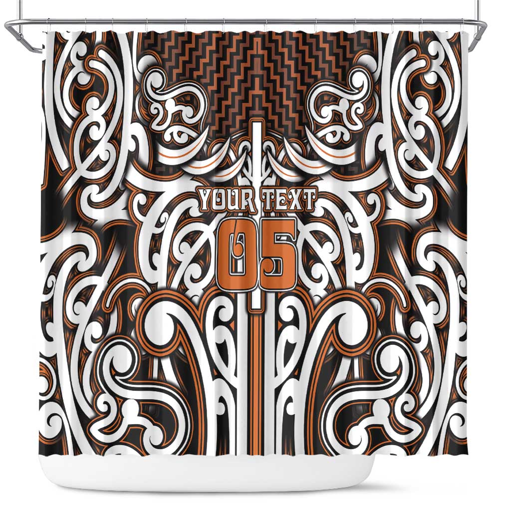 Custom Aotearoa Waikato Shower Curtain Maori Tribal Pattern Mix Poutama LT05 Orange - Polynesian Pride
