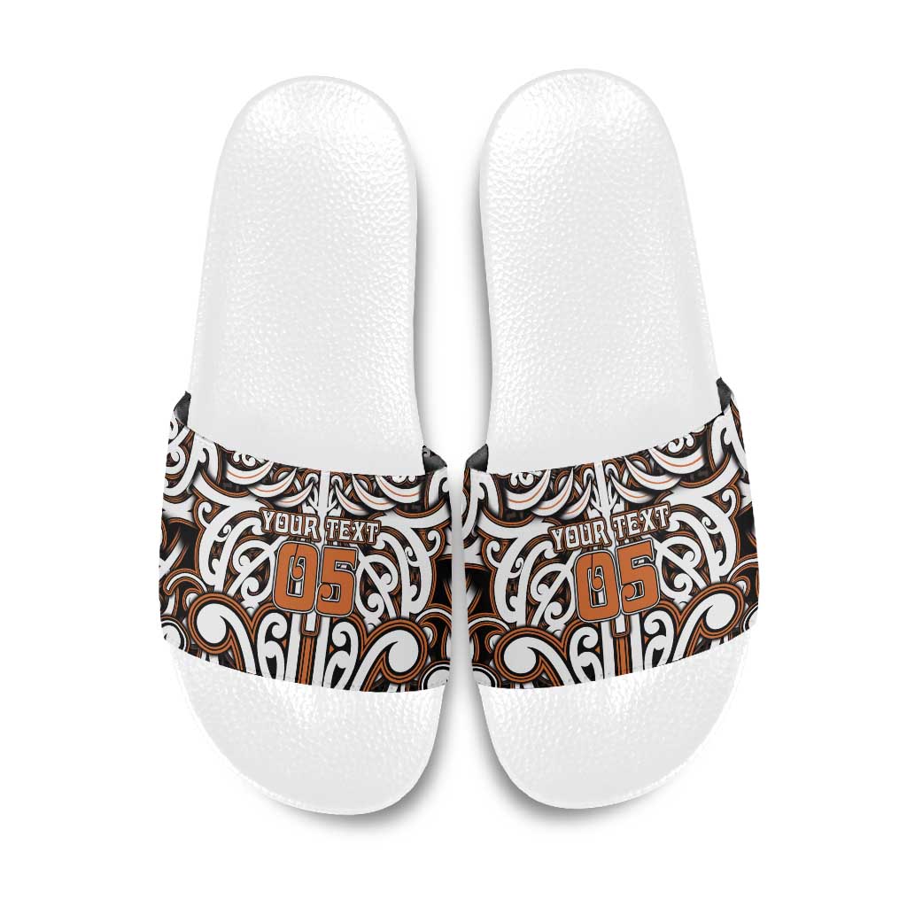 Custom Aotearoa Waikato Slide Sandals Maori Tribal Pattern Mix Poutama LT05 Orange - Polynesian Pride