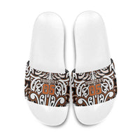 Custom Aotearoa Waikato Slide Sandals Maori Tribal Pattern Mix Poutama LT05 Orange - Polynesian Pride