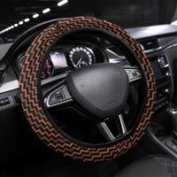 Aotearoa Waikato Steering Wheel Cover Maori Tribal Pattern Mix Poutama LT05 Universal Fit Orange - Polynesian Pride