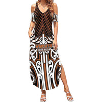 Custom Aotearoa Waikato Summer Maxi Dress Maori Tribal Pattern Mix Poutama LT05 Women Orange - Polynesian Pride