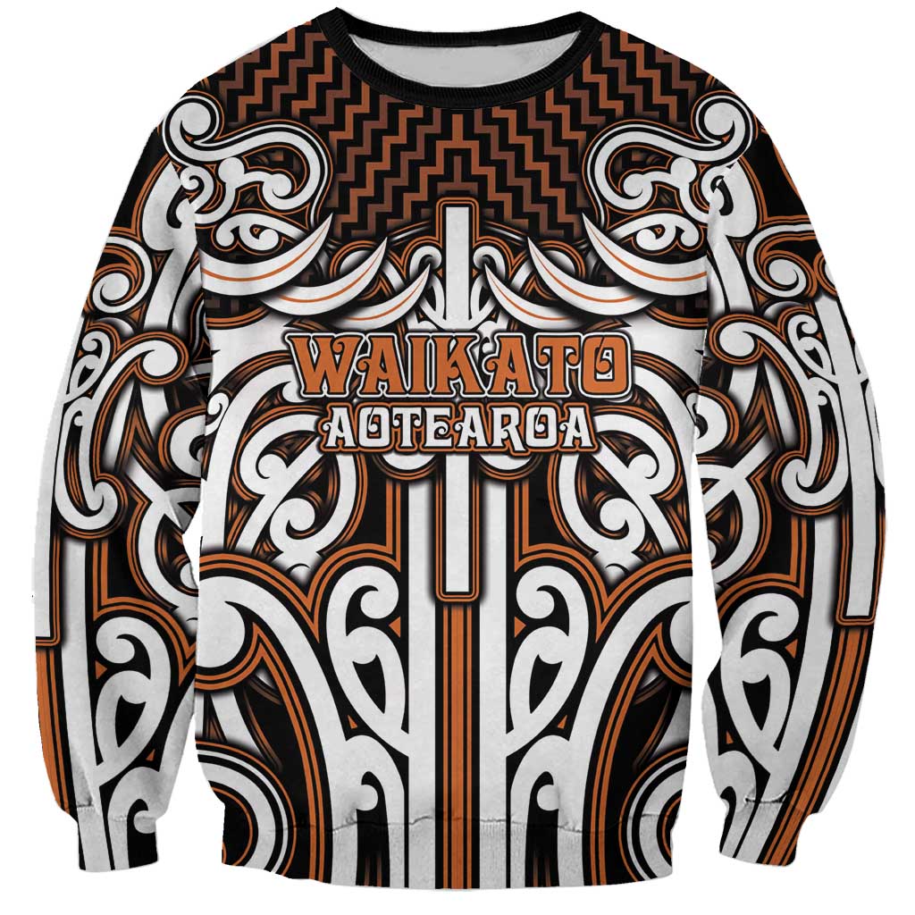 Custom Aotearoa Waikato Sweatshirt Maori Tribal Pattern Mix Poutama