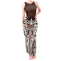 Custom Aotearoa Waikato Tank Maxi Dress Maori Tribal Pattern Mix Poutama LT05 Women Orange - Polynesian Pride