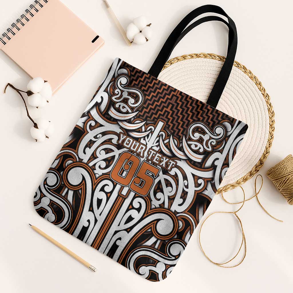 Custom Aotearoa Waikato Tote Bag Maori Tribal Pattern Mix Poutama LT05 Black Strap One Size Orange - Polynesian Pride