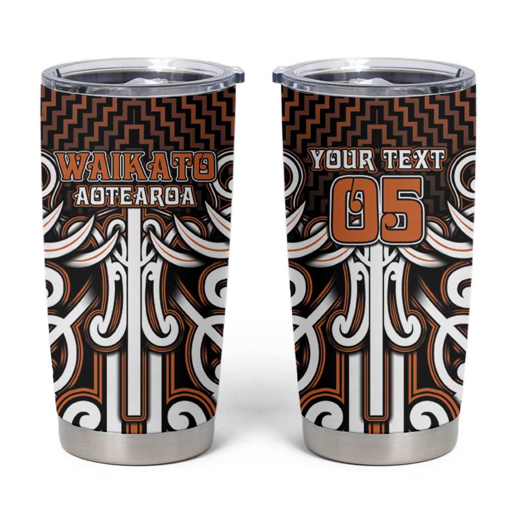 Custom Aotearoa Waikato Tumbler Cup Maori Tribal Pattern Mix Poutama LT05 Orange - Polynesian Pride