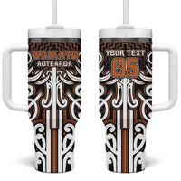 Custom Aotearoa Waikato Tumbler With Handle Maori Tribal Pattern Mix Poutama LT05 One Size: 40 oz Orange - Polynesian Pride