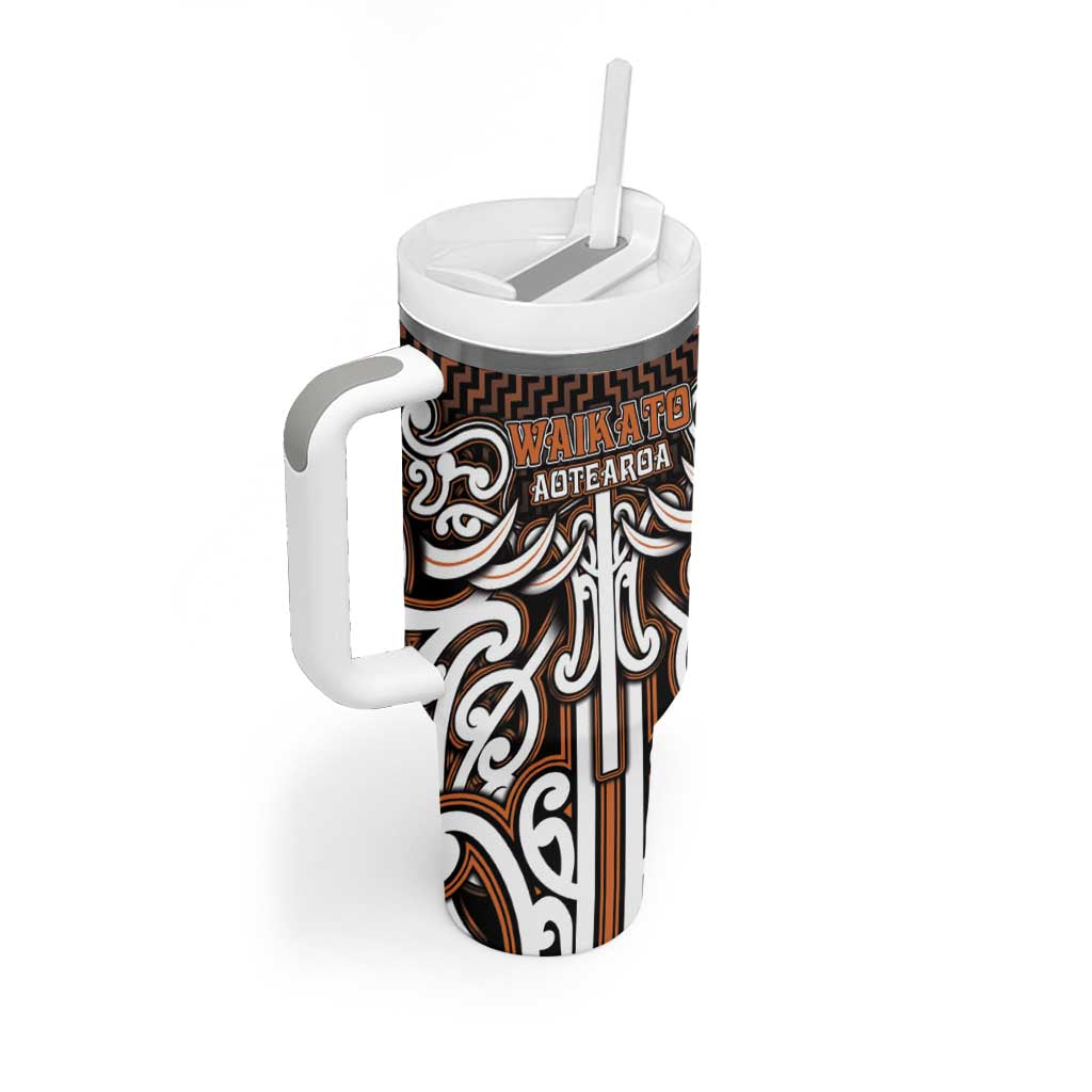 Custom Aotearoa Waikato Tumbler With Handle Maori Tribal Pattern Mix Poutama LT05 - Polynesian Pride