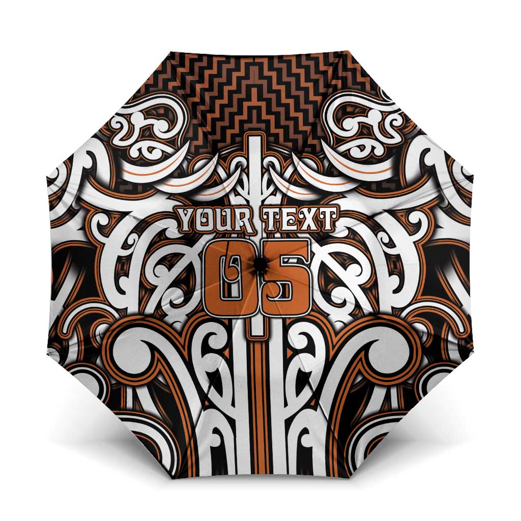 Custom Aotearoa Waikato Umbrella Maori Tribal Pattern Mix Poutama LT05 One Size Folded 11.42 inch Opened Diameter 37.4 inch Orange - Polynesian Pride