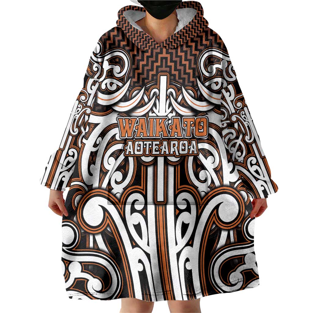 Custom Aotearoa Waikato Wearable Blanket Hoodie Maori Tribal Pattern Mix Poutama LT05 - Polynesian Pride