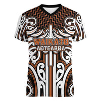 Custom Aotearoa Waikato Women V-Neck T-Shirt Maori Tribal Pattern Mix Poutama