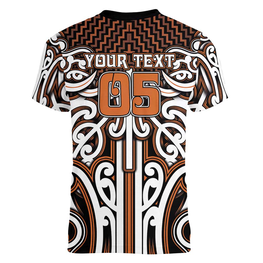 Custom Aotearoa Waikato Women V-Neck T-Shirt Maori Tribal Pattern Mix Poutama