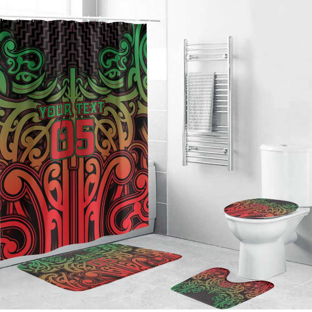 Custom Aotearoa Tuhoe Bathroom Set Maori Tribal Pattern Mix Poutama LT05 Bathroom Set (4 pcs) Black - Polynesian Pride