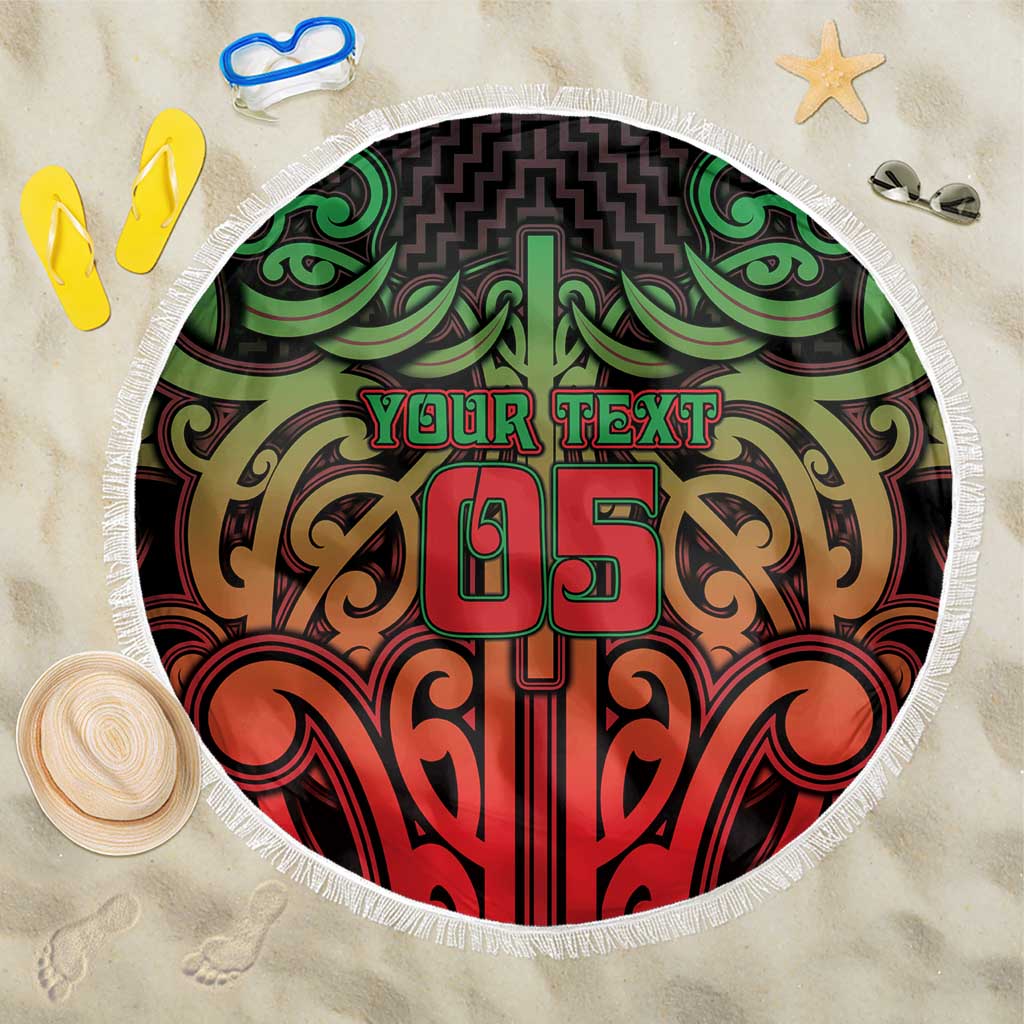 Custom Aotearoa Tuhoe Beach Blanket Maori Tribal Pattern Mix Poutama LT05 One Size 150cm Black - Polynesian Pride