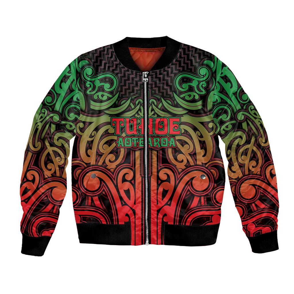 Custom Aotearoa Tuhoe Bomber Jacket Maori Tribal Pattern Mix Poutama LT05 Unisex Black - Polynesian Pride