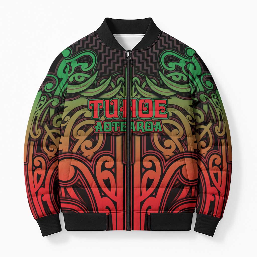 Custom Aotearoa Tuhoe Bomber Puffer Jacket Maori Tribal Pattern Mix Poutama