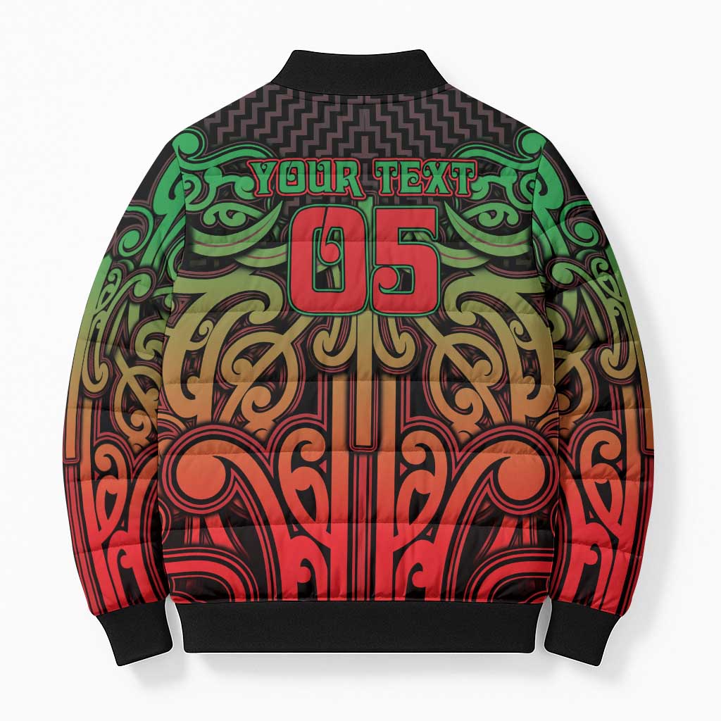 Custom Aotearoa Tuhoe Bomber Puffer Jacket Maori Tribal Pattern Mix Poutama