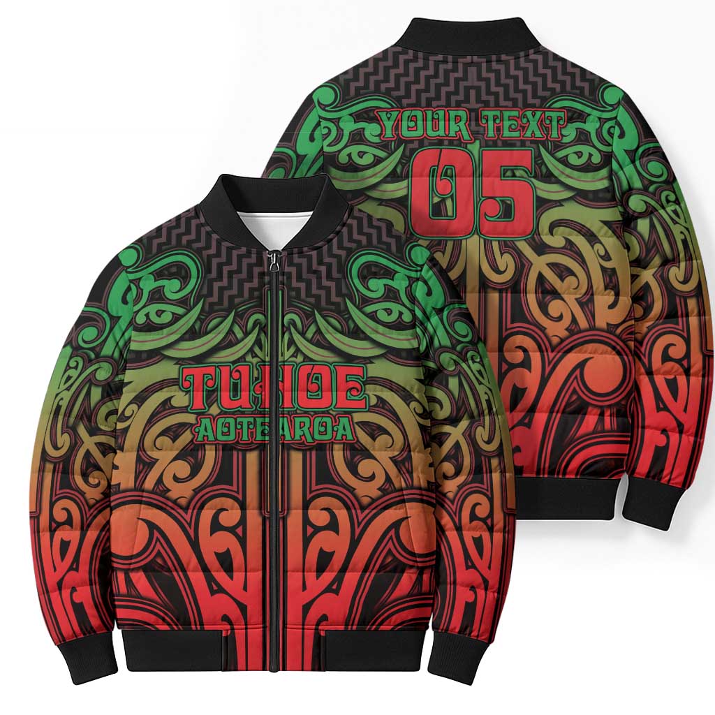 Custom Aotearoa Tuhoe Bomber Puffer Jacket Maori Tribal Pattern Mix Poutama