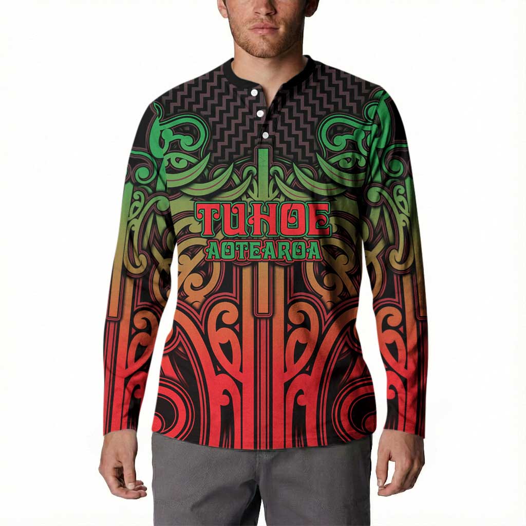 Custom Aotearoa Tuhoe Button Sweatshirt Maori Tribal Pattern Mix Poutama LT05 - Polynesian Pride