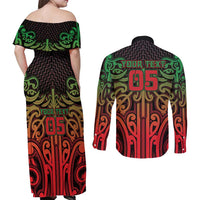Custom Aotearoa Tuhoe Couples Matching Off Shoulder Maxi Dress and Long Sleeve Button Shirt Maori Tribal Pattern Mix Poutama LT05 - Polynesian Pride