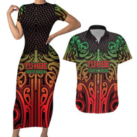 Custom Aotearoa Tuhoe Couples Matching Short Sleeve Bodycon Dress and Hawaiian Shirt Maori Tribal Pattern Mix Poutama