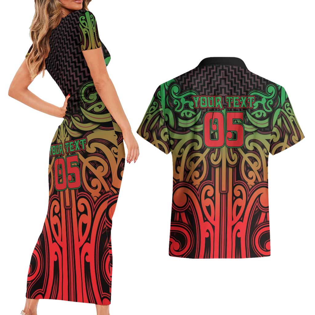 Custom Aotearoa Tuhoe Couples Matching Short Sleeve Bodycon Dress and Hawaiian Shirt Maori Tribal Pattern Mix Poutama