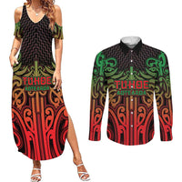 Custom Aotearoa Tuhoe Couples Matching Summer Maxi Dress and Long Sleeve Button Shirt Maori Tribal Pattern Mix Poutama