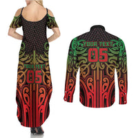 Custom Aotearoa Tuhoe Couples Matching Summer Maxi Dress and Long Sleeve Button Shirt Maori Tribal Pattern Mix Poutama