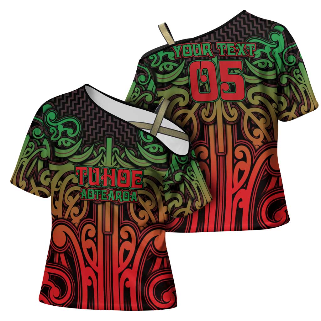 Custom Aotearoa Tuhoe Cross Shoulder Shirt Maori Tribal Pattern Mix Poutama LT05 - Polynesian Pride
