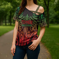 Custom Aotearoa Tuhoe Cross Shoulder Shirt Maori Tribal Pattern Mix Poutama LT05 - Polynesian Pride