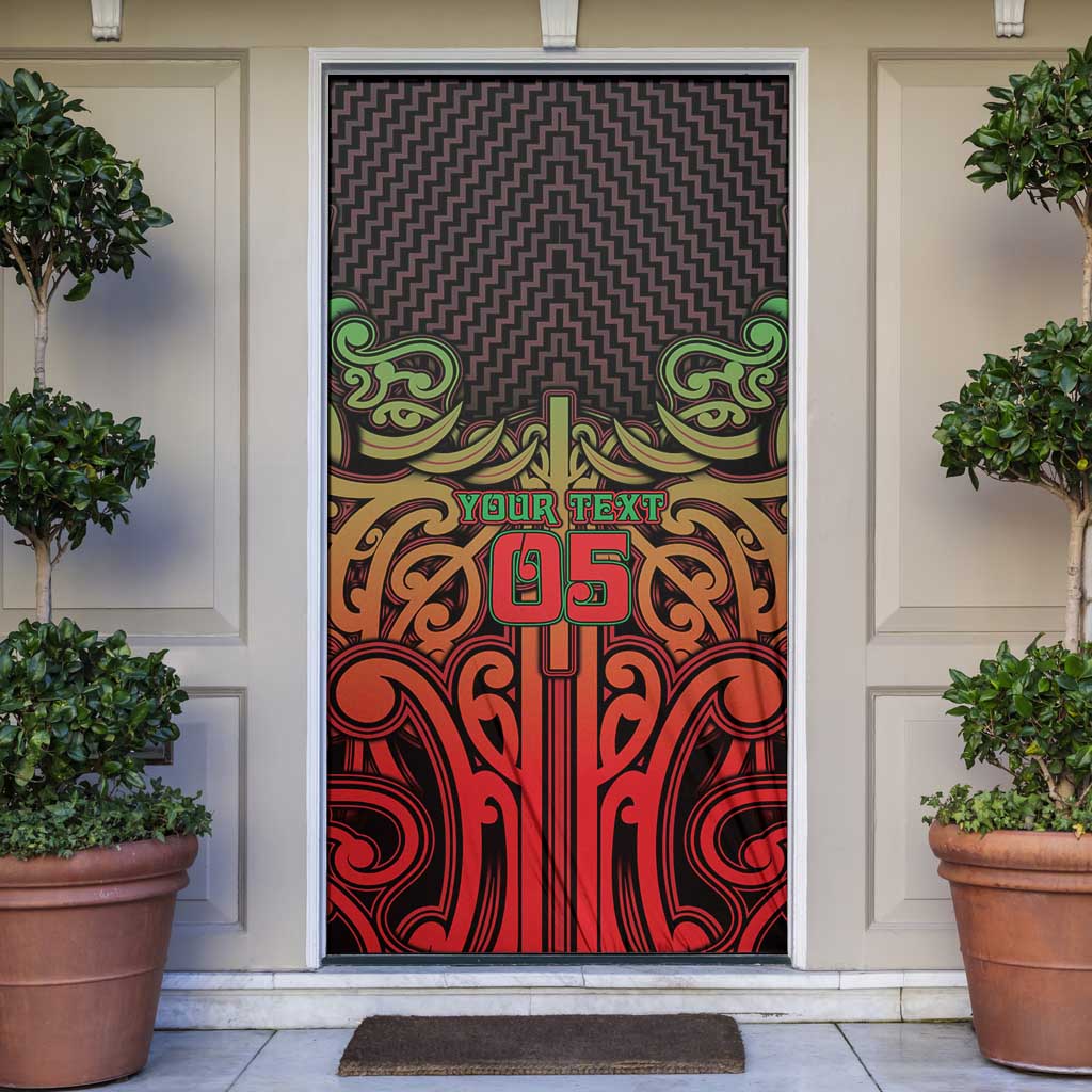 Custom Aotearoa Tuhoe Door Cover Maori Tribal Pattern Mix Poutama LT05 Black - Polynesian Pride