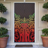 Custom Aotearoa Tuhoe Door Cover Maori Tribal Pattern Mix Poutama LT05 Black - Polynesian Pride