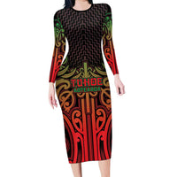Custom Aotearoa Tuhoe Family Matching Long Sleeve Bodycon Dress and Hawaiian Shirt Maori Tribal Pattern Mix Poutama