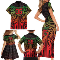 Custom Aotearoa Tuhoe Family Matching Short Sleeve Bodycon Dress and Hawaiian Shirt Maori Tribal Pattern Mix Poutama