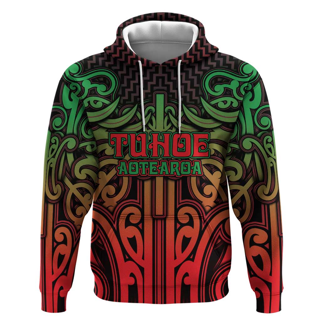 Custom Aotearoa Tuhoe Hoodie Maori Tribal Pattern Mix Poutama LT05 Pullover Hoodie Black - Polynesian Pride