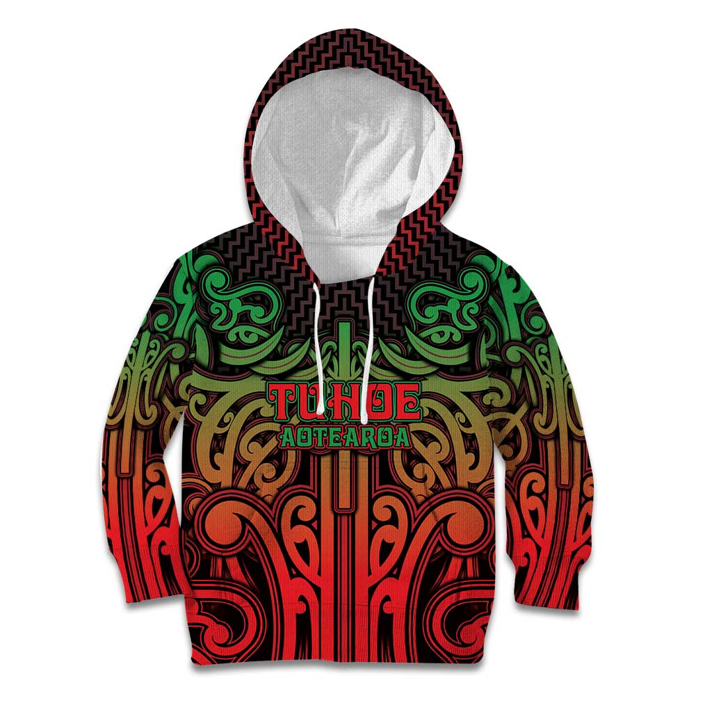 Custom Aotearoa Tuhoe Kid Hoodie Maori Tribal Pattern Mix Poutama LT05 Hoodie Black - Polynesian Pride