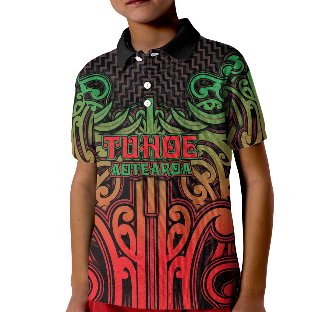 Custom Aotearoa Tuhoe Kid Polo Shirt Maori Tribal Pattern Mix Poutama LT05 Kid Black - Polynesian Pride