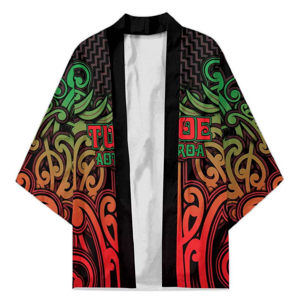 Custom Aotearoa Tuhoe Kimono Maori Tribal Pattern Mix Poutama LT05 Unisex Black - Polynesian Pride