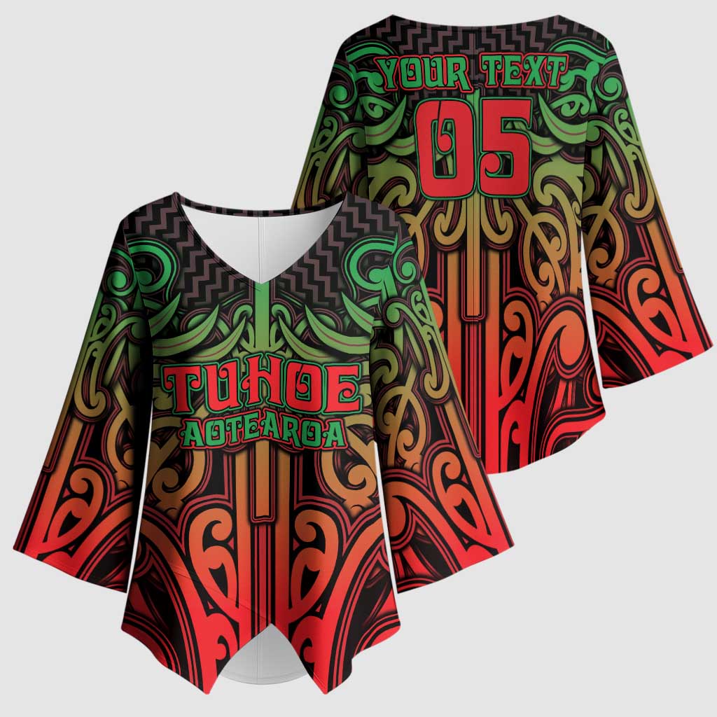 Custom Aotearoa Tuhoe Kimono Sleeve Blouse Maori Tribal Pattern Mix Poutama LT05 - Polynesian Pride