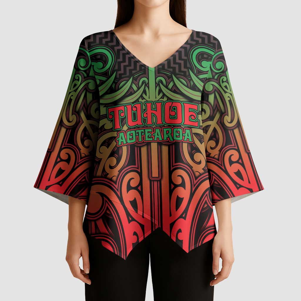 Custom Aotearoa Tuhoe Kimono Sleeve Blouse Maori Tribal Pattern Mix Poutama LT05 - Polynesian Pride