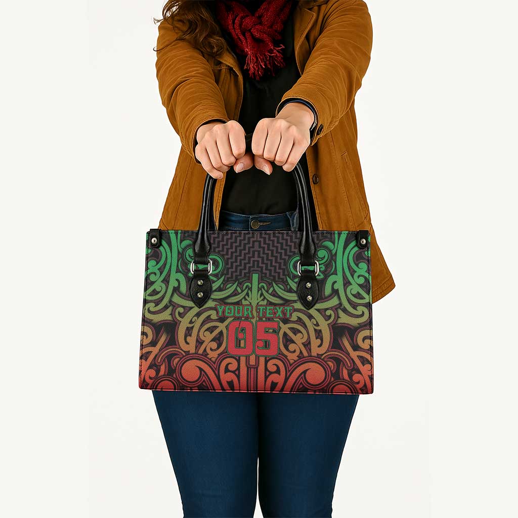 Custom Aotearoa Tuhoe Leather Bag Maori Tribal Pattern Mix Poutama