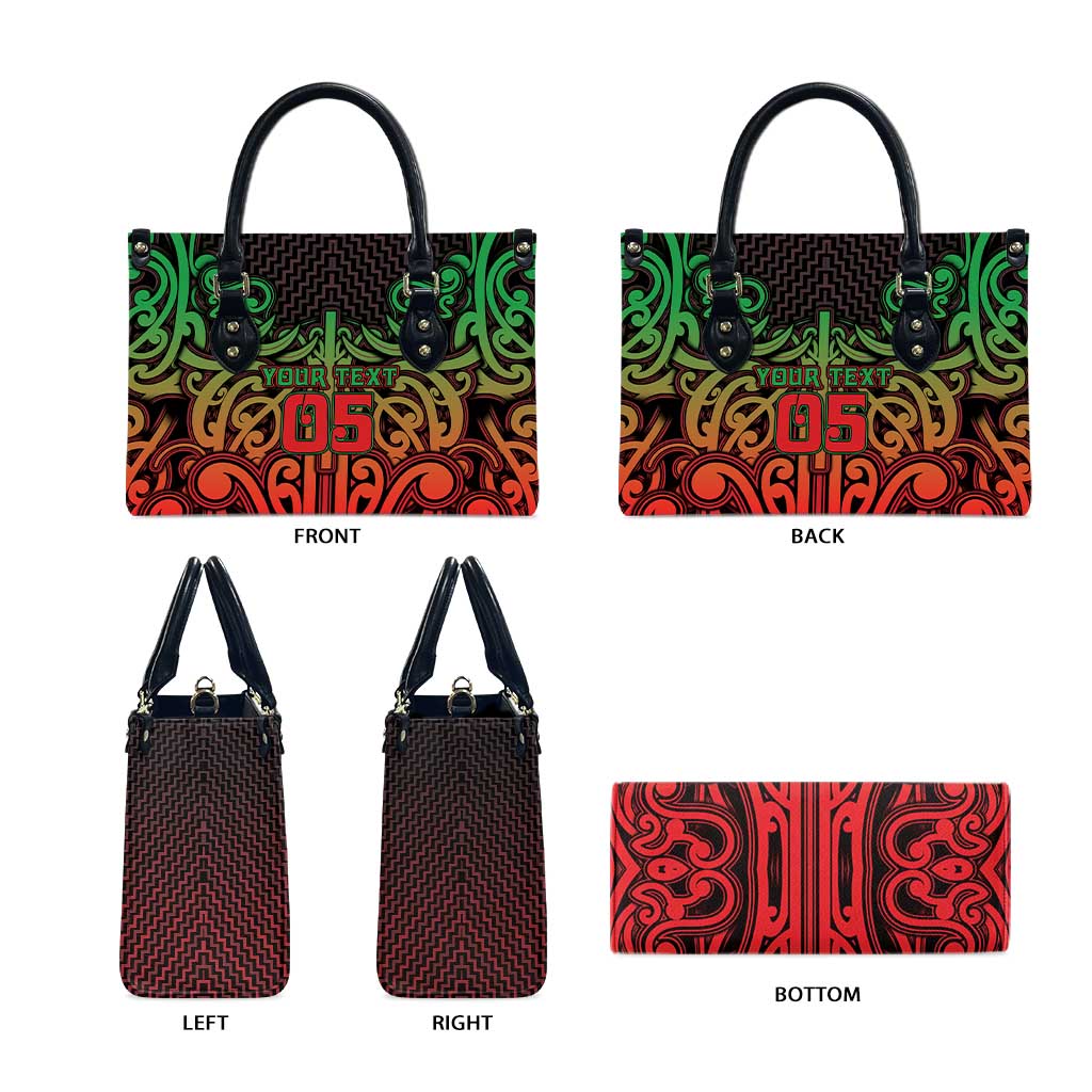 Custom Aotearoa Tuhoe Leather Bag Maori Tribal Pattern Mix Poutama