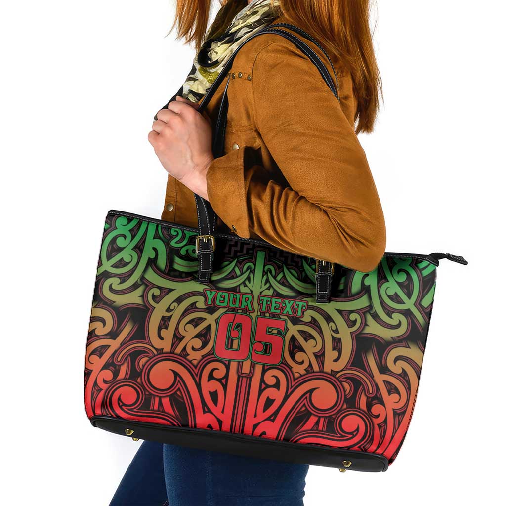 Custom Aotearoa Tuhoe Leather Tote Bag Maori Tribal Pattern Mix Poutama LT05 Black - Polynesian Pride