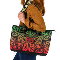 Custom Aotearoa Tuhoe Leather Tote Bag Maori Tribal Pattern Mix Poutama LT05 Black - Polynesian Pride
