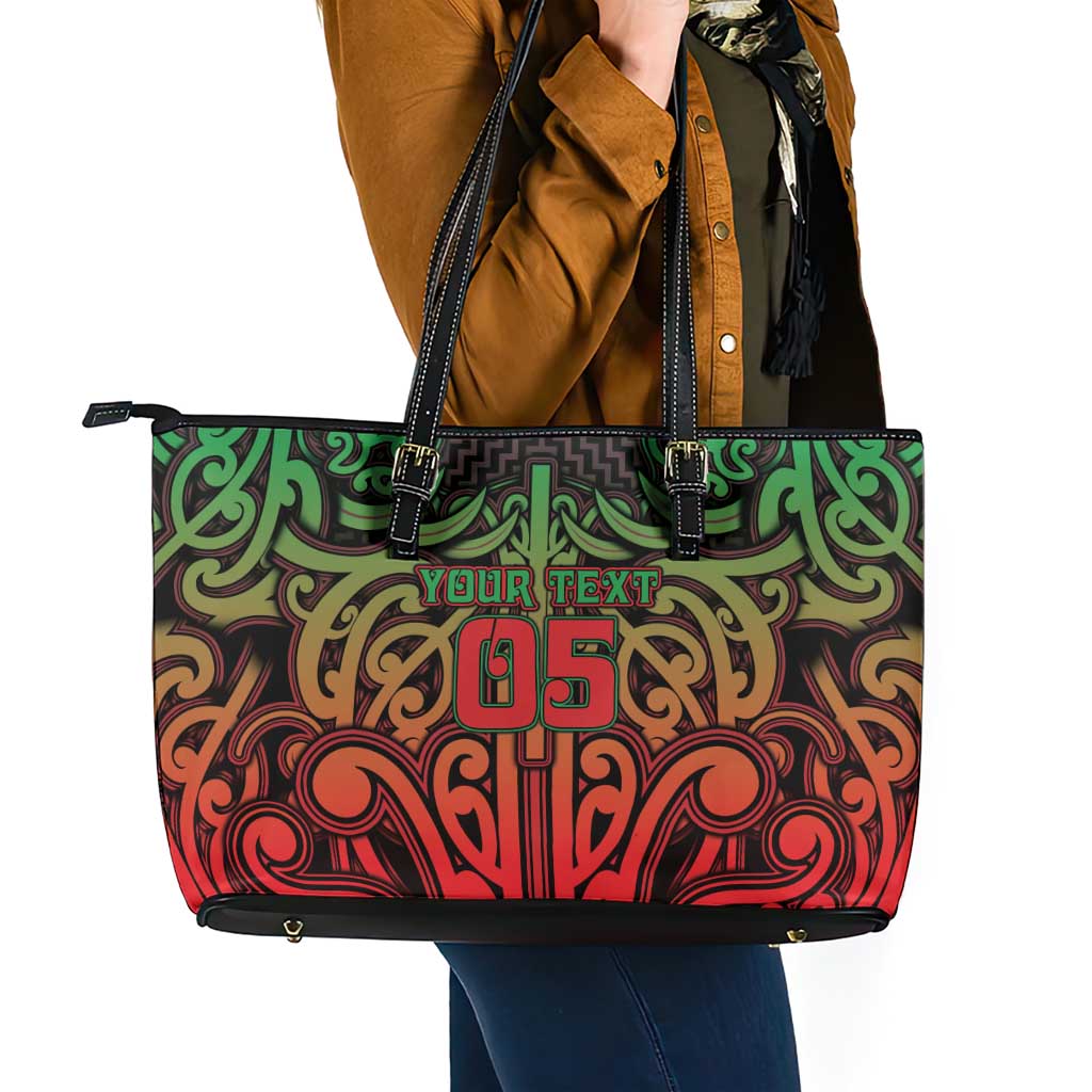 Custom Aotearoa Tuhoe Leather Tote Bag Maori Tribal Pattern Mix Poutama LT05 - Polynesian Pride