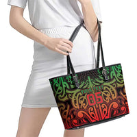 Custom Aotearoa Tuhoe Leather Tote Bag Maori Tribal Pattern Mix Poutama LT05 - Polynesian Pride